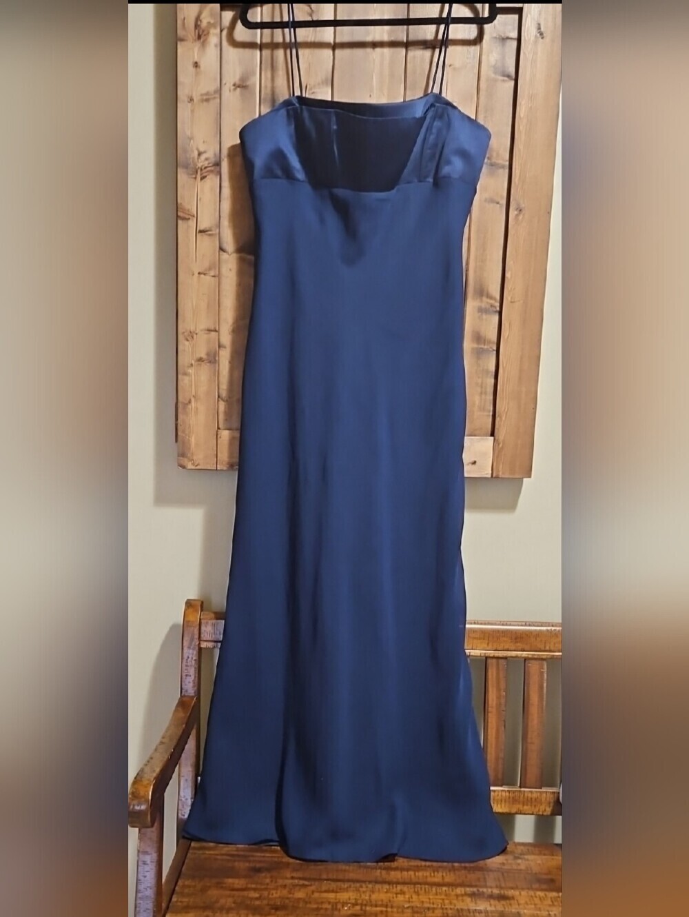 Michaelangelo Navy Satin Gorgette Empire Waist Full Length Dress 18